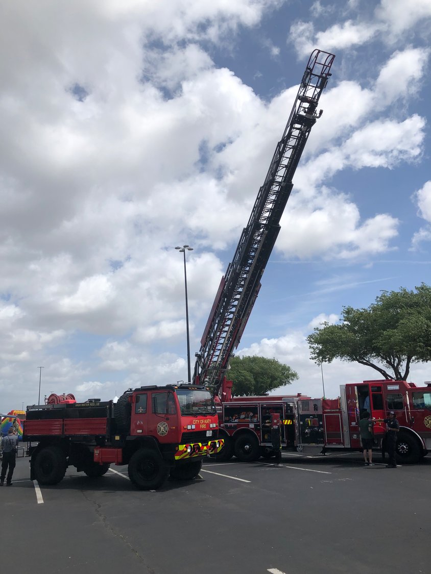 The Katy Fire Department personnel carrier, in the foreground, and one of its ladder trucks were among the local attractions at the Safety Fest.